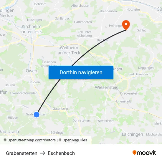Grabenstetten to Eschenbach map