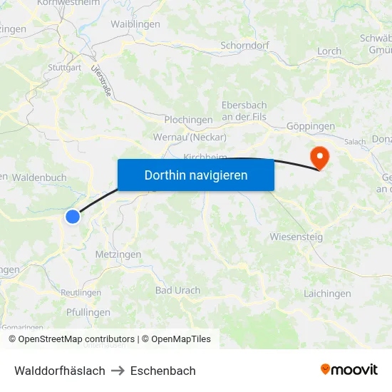 Walddorfhäslach to Eschenbach map