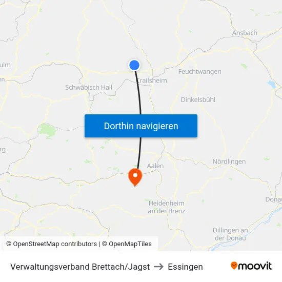 Verwaltungsverband Brettach/Jagst to Essingen map