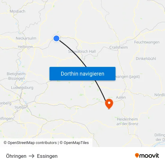 Öhringen to Essingen map