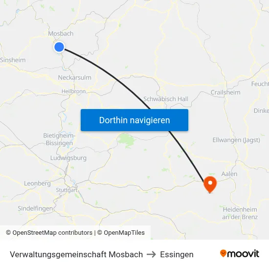 Verwaltungsgemeinschaft Mosbach to Essingen map