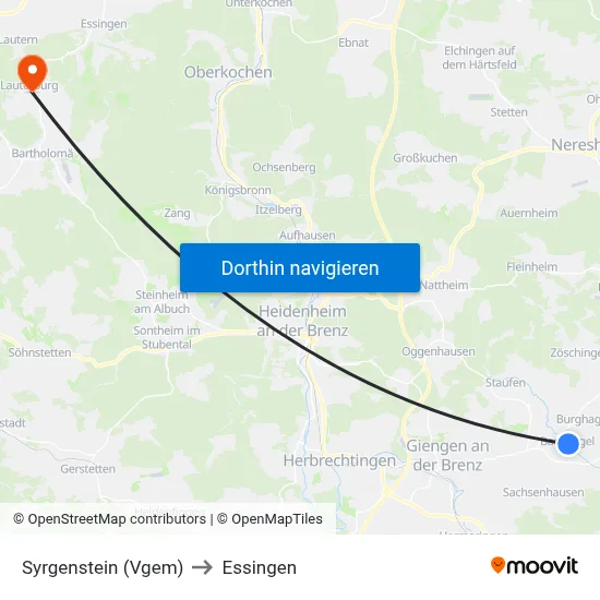 Syrgenstein (Vgem) to Essingen map