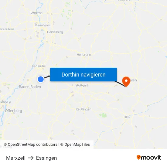 Marxzell to Essingen map