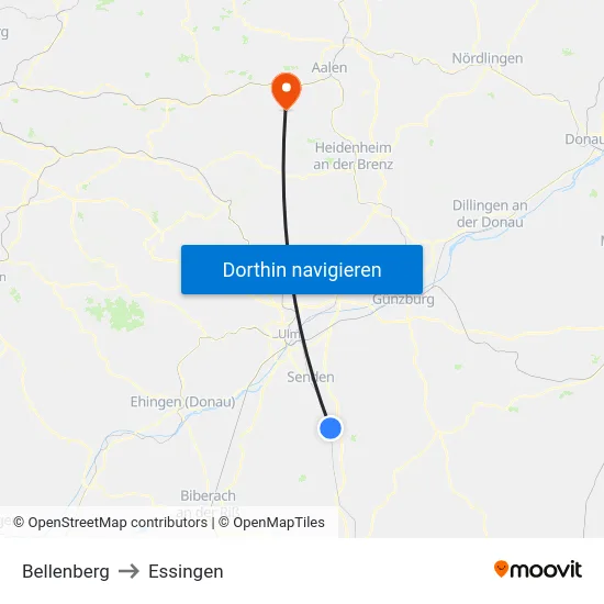 Bellenberg to Essingen map