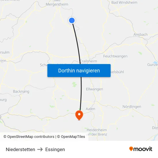 Niederstetten to Essingen map
