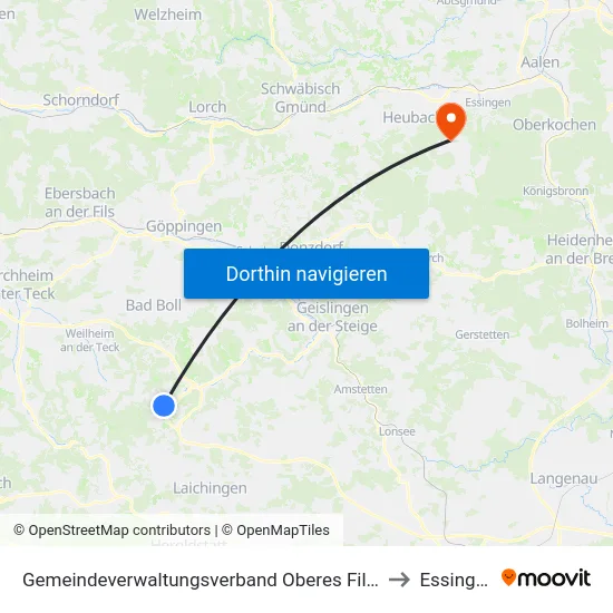 Gemeindeverwaltungsverband Oberes Filstal to Essingen map