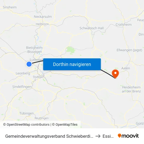 Gemeindeverwaltungsverband Schwieberdingen-Hemmingen to Essingen map