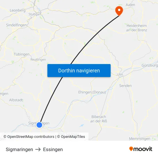 Sigmaringen to Essingen map