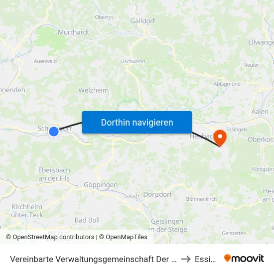 Vereinbarte Verwaltungsgemeinschaft Der Stadt Schorndorf to Essingen map