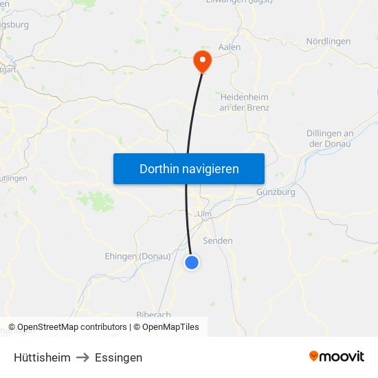 Hüttisheim to Essingen map