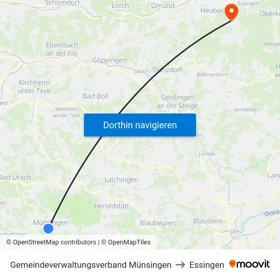 Gemeindeverwaltungsverband Münsingen to Essingen map