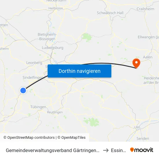 Gemeindeverwaltungsverband Gärtringen/Ehningen to Essingen map