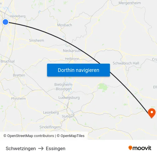 Schwetzingen to Essingen map
