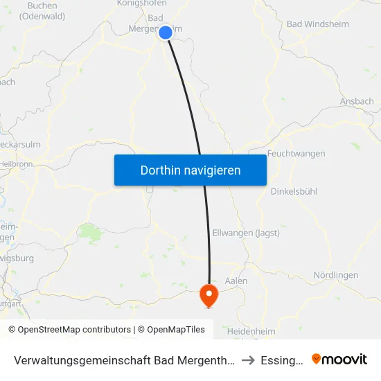 Verwaltungsgemeinschaft Bad Mergentheim to Essingen map