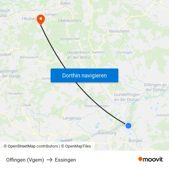 Offingen (Vgem) to Essingen map