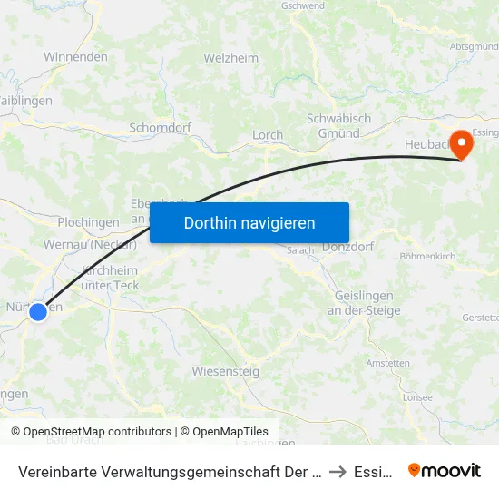Vereinbarte Verwaltungsgemeinschaft Der Stadt Nürtingen to Essingen map