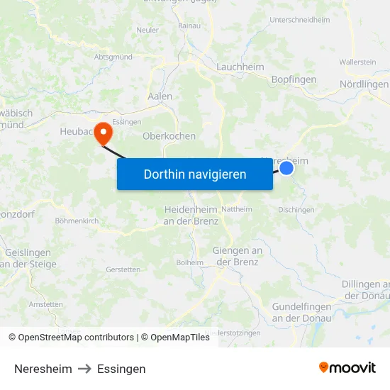 Neresheim to Essingen map