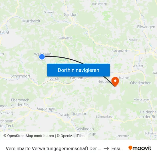 Vereinbarte Verwaltungsgemeinschaft Der Stadt Welzheim to Essingen map