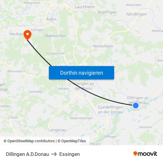 Dillingen A.D.Donau to Essingen map