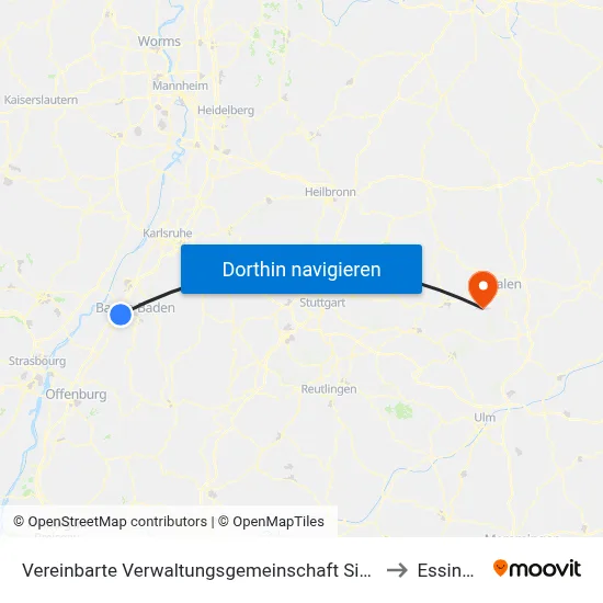 Vereinbarte Verwaltungsgemeinschaft Sinzheim to Essingen map