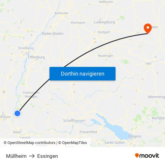 Müllheim to Essingen map