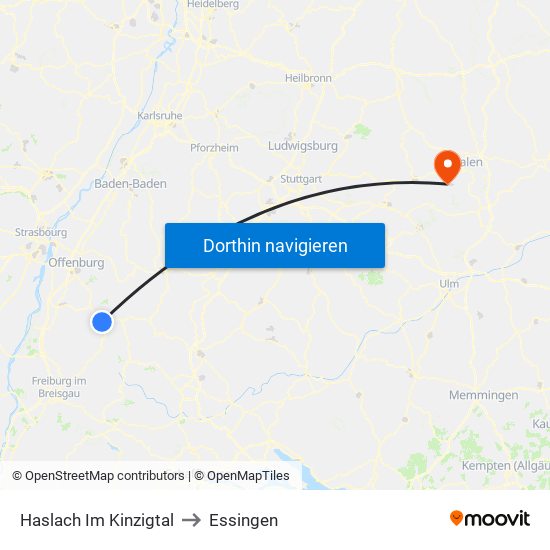 Haslach Im Kinzigtal to Essingen map