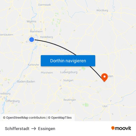 Schifferstadt to Essingen map