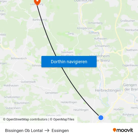 Bissingen Ob Lontal to Essingen map