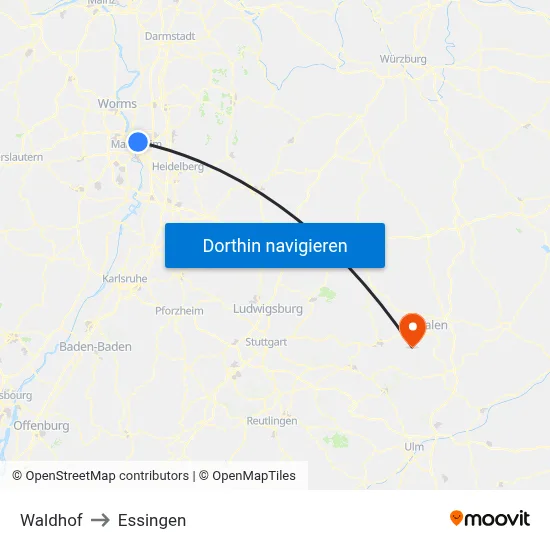 Waldhof to Essingen map
