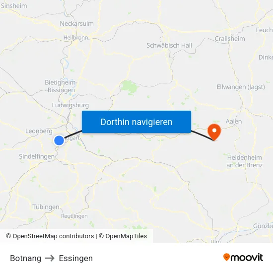 Botnang to Essingen map