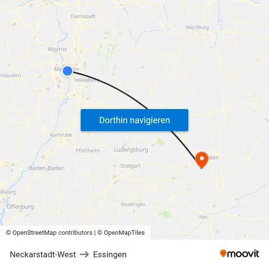Neckarstadt-West to Essingen map