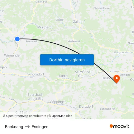 Backnang to Essingen map