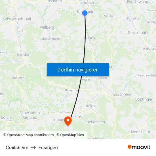 Crailsheim to Essingen map