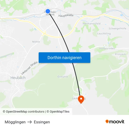 Mögglingen to Essingen map