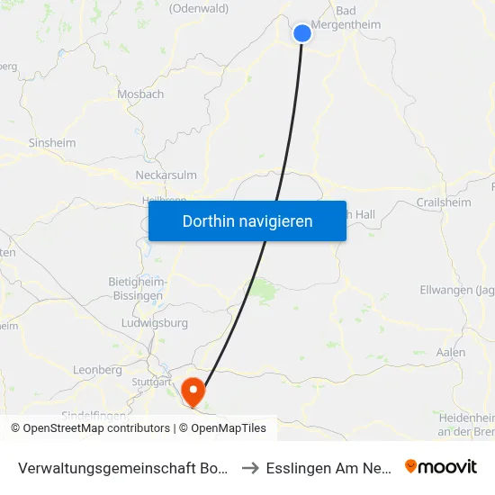 Verwaltungsgemeinschaft Boxberg to Esslingen Am Neckar map