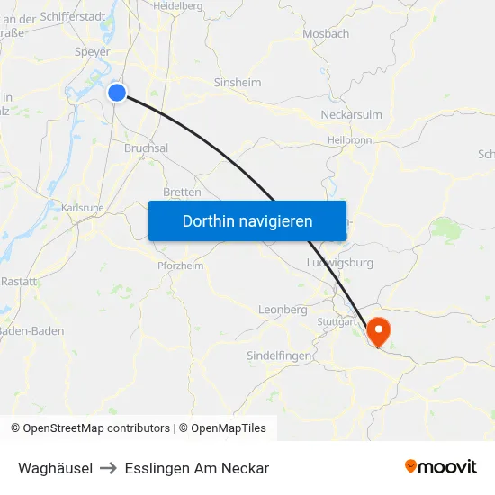 Waghäusel to Esslingen Am Neckar map