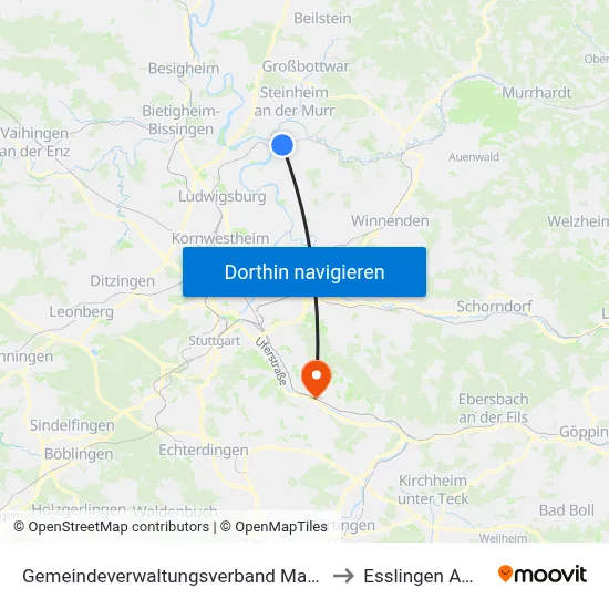 Gemeindeverwaltungsverband Marbach am Neckar to Esslingen Am Neckar map