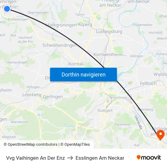 Vvg Vaihingen An Der Enz to Esslingen Am Neckar map
