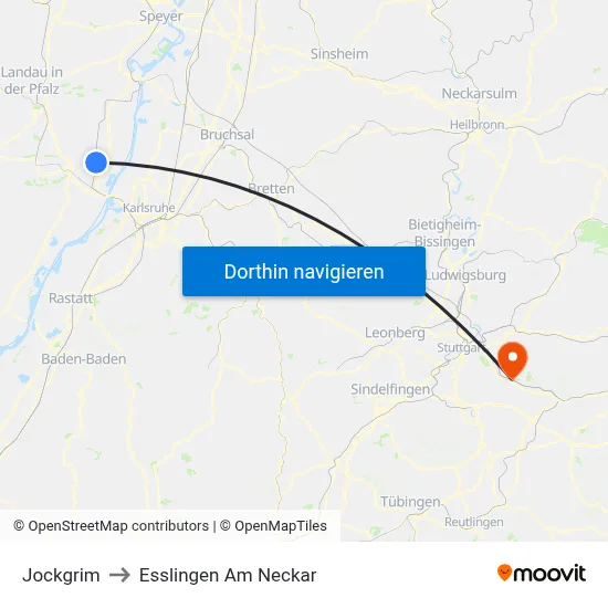 Jockgrim to Esslingen Am Neckar map