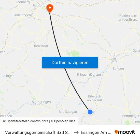 Verwaltungsgemeinschaft Bad Schussenried to Esslingen Am Neckar map
