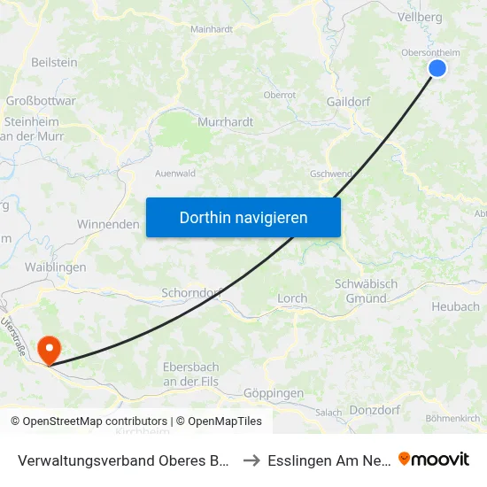 Verwaltungsverband Oberes Bühlertal to Esslingen Am Neckar map