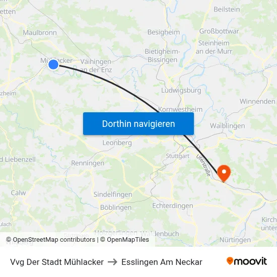 Vvg Der Stadt Mühlacker to Esslingen Am Neckar map