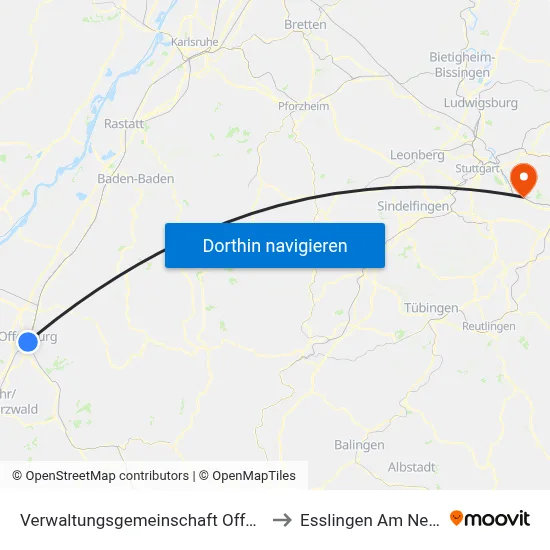 Verwaltungsgemeinschaft Offenburg to Esslingen Am Neckar map