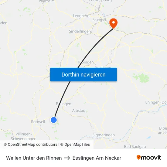 Weilen Unter den Rinnen to Esslingen Am Neckar map