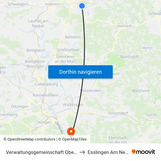 Verwaltungsgemeinschaft Obersulm to Esslingen Am Neckar map