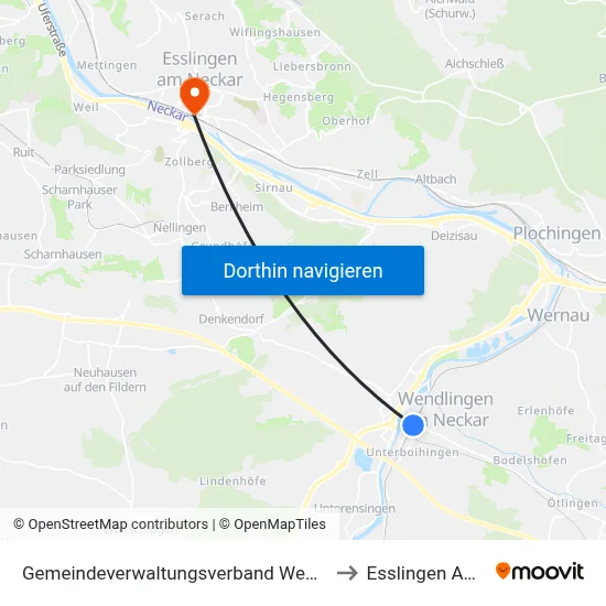 Gemeindeverwaltungsverband Wendlingen am Neckar to Esslingen Am Neckar map