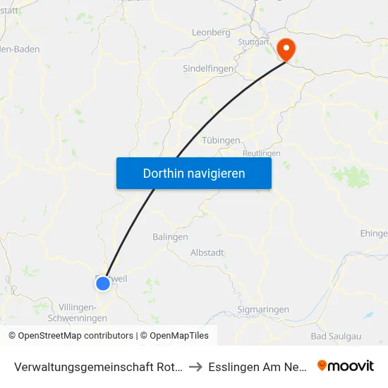Verwaltungsgemeinschaft Rottweil to Esslingen Am Neckar map
