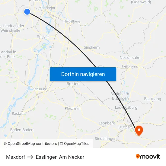 Maxdorf to Esslingen Am Neckar map