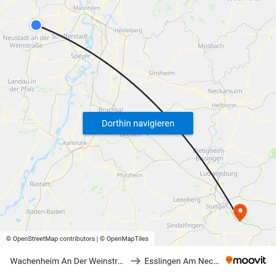 Wachenheim An Der Weinstraße to Esslingen Am Neckar map