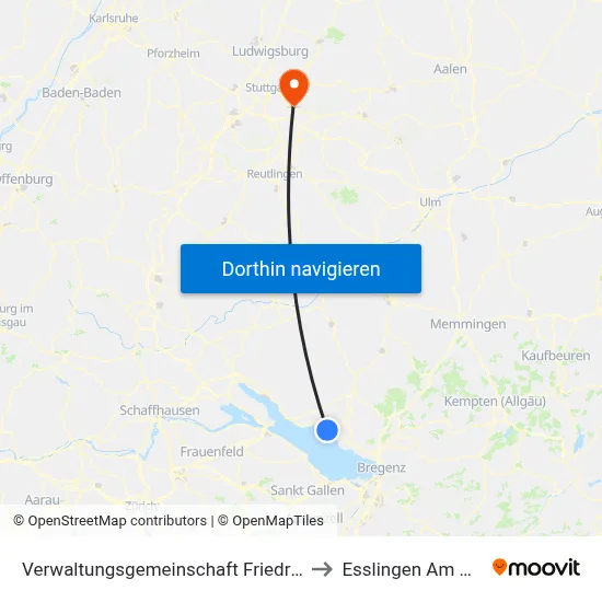 Verwaltungsgemeinschaft Friedrichshafen to Esslingen Am Neckar map